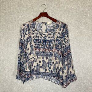 Nurture Boho Kerchief style Pop over Blue and Cream Floral Top